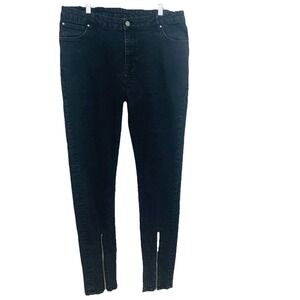 Asos Jeans Men 38 Black Moto Skinny Pockets Stretch Zip Ankle Casual Retro 30"